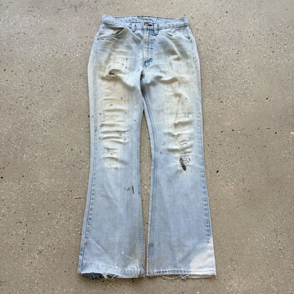 Vintage 70s Sears Light Wash Distressed Flared Jeans 29x30